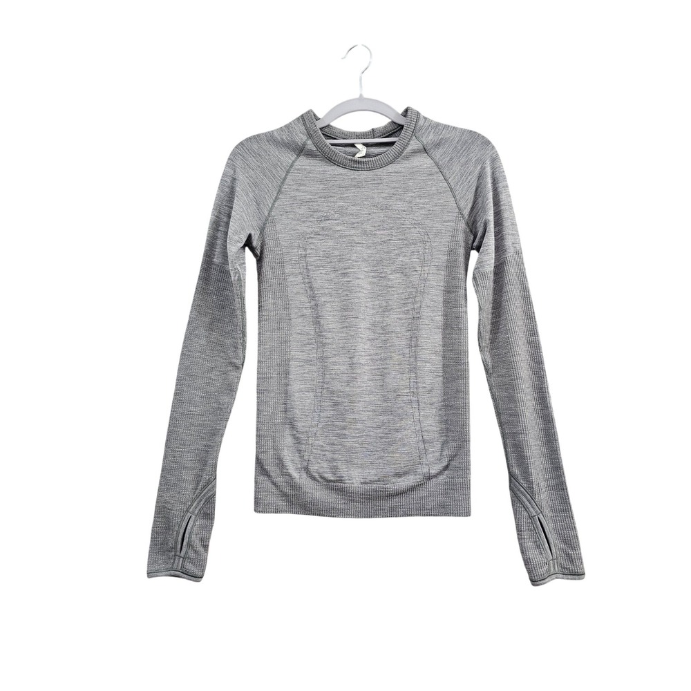 Lululemon Swiftly Tech Long Sleeve Wmn 4 Grey Wool Blend Thumbholes Athletic Top